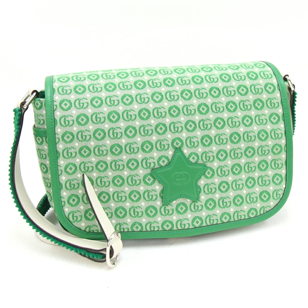 Gucci Jetsons Collaboration Shoulder Bag Green Canvas Leather Crossbody Star